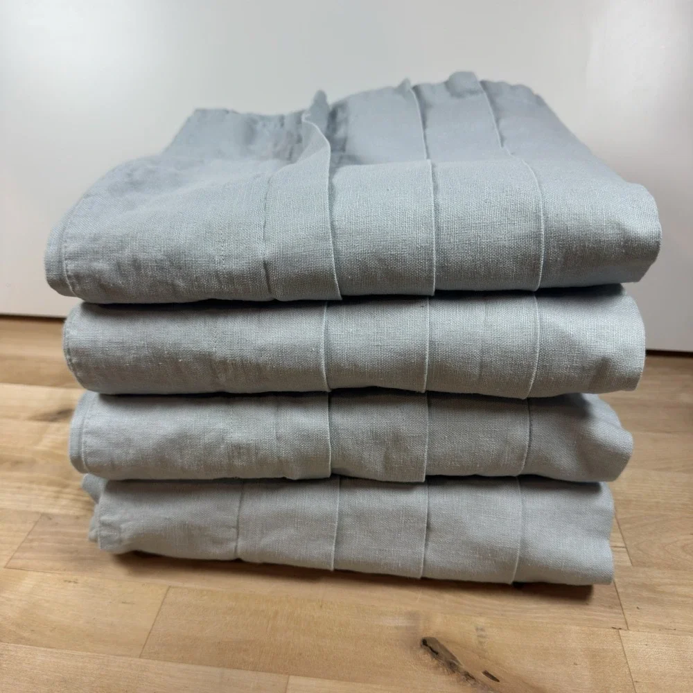 Pottery Barn Light Blue Linen Cotton Pleated Curtain Panels 78in 4 Panels Set
